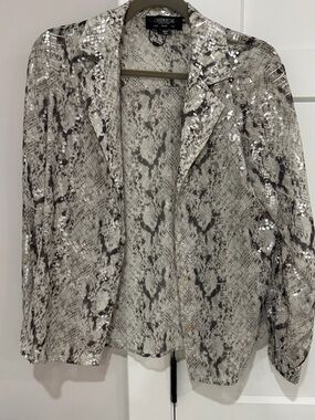 Sequin Snake-Print Blouse Jacket - Gray/Black